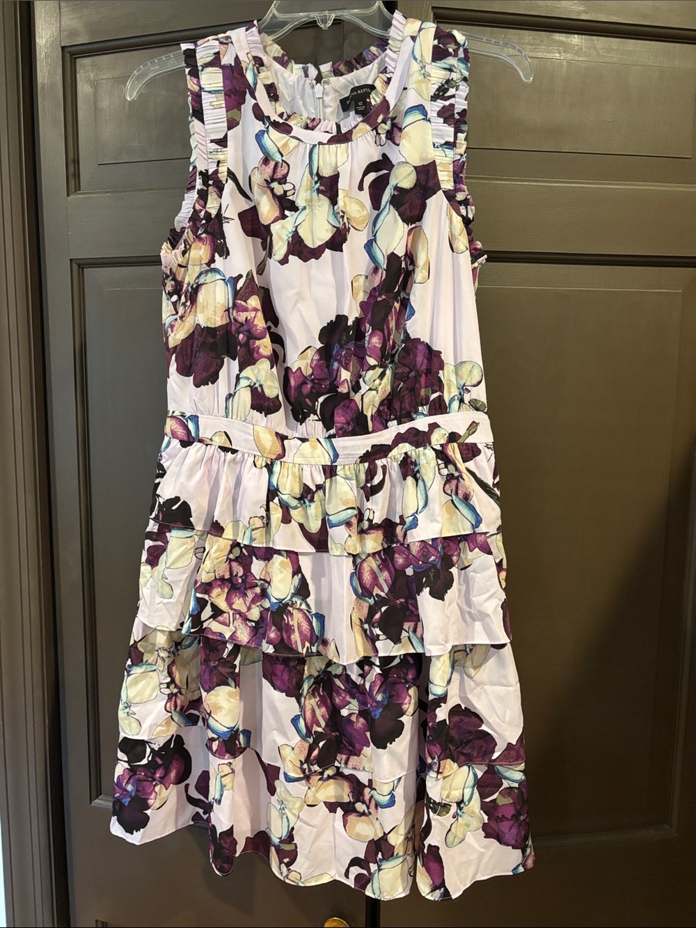 Banana Republic Purple Floral Tiered Ruffle Sleeveless Mini Dress Size 12